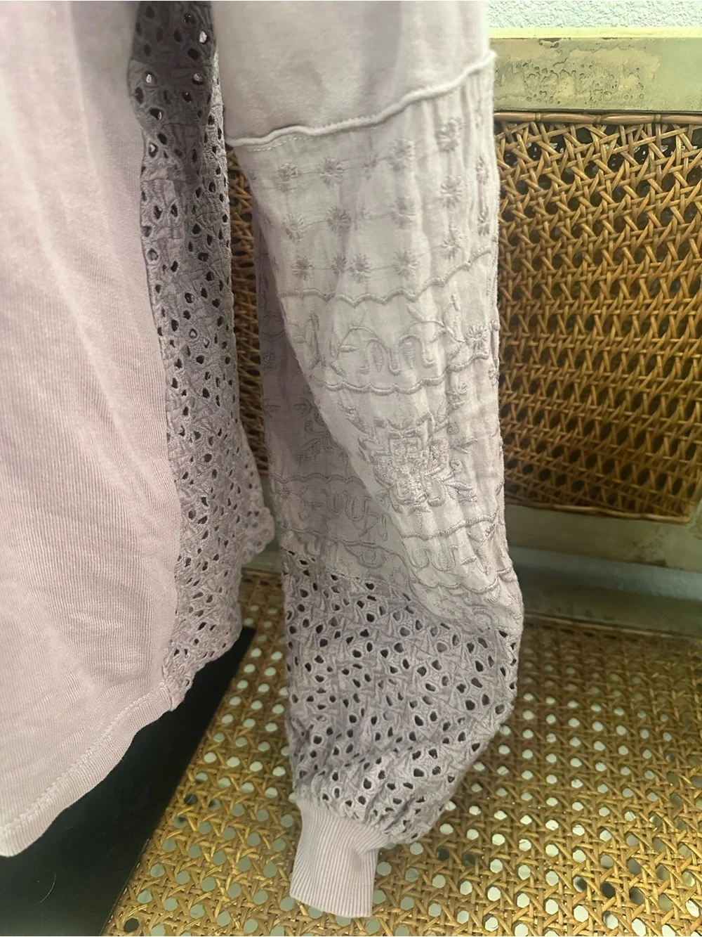Anthropologie Lavender Eyelet Balloon-Sleeve Pullover